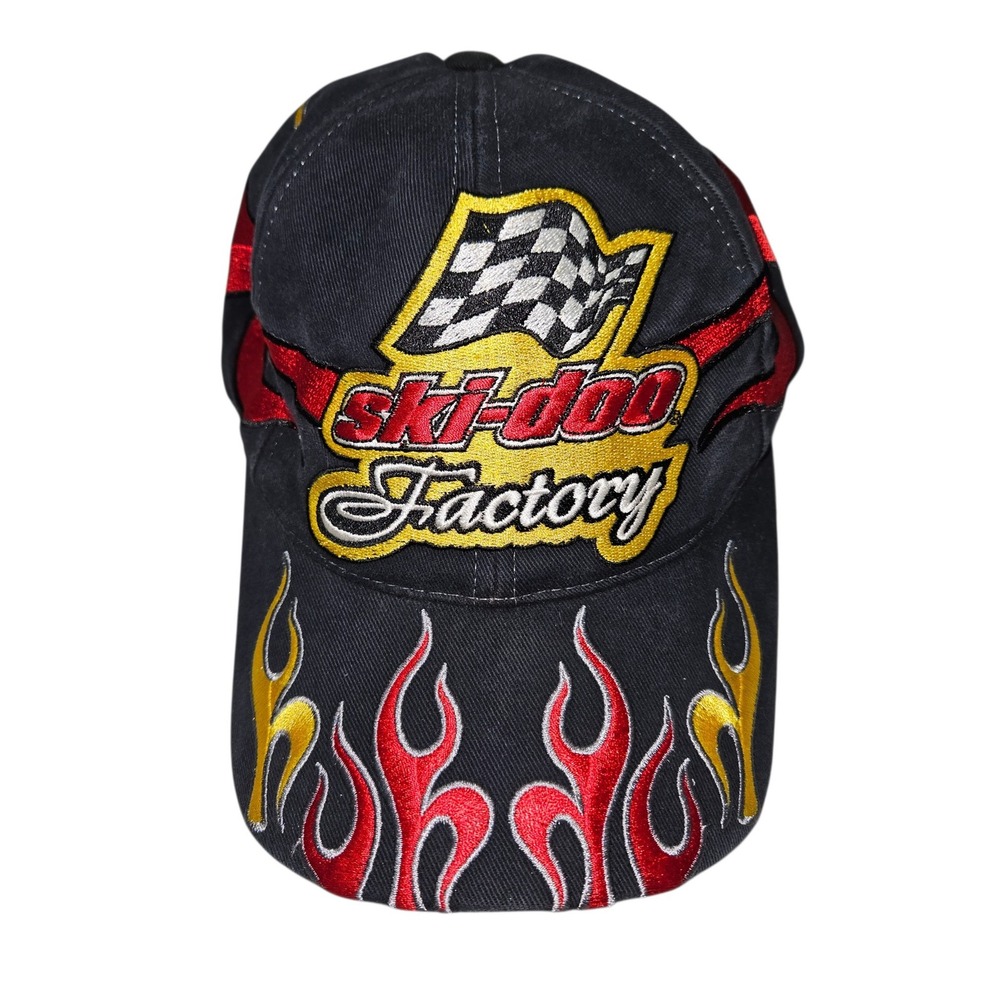 VTG Ski-Doo Factory Racing Snapback Hat Black Flame Graphic OSFA